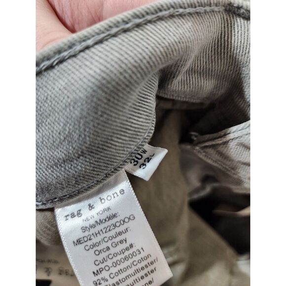 Rag & Bone Jeans Mens 30x32 Fit 2 Slim Straight Stretch Orca Gray Denim USA MADE - Picture 8 of 8
